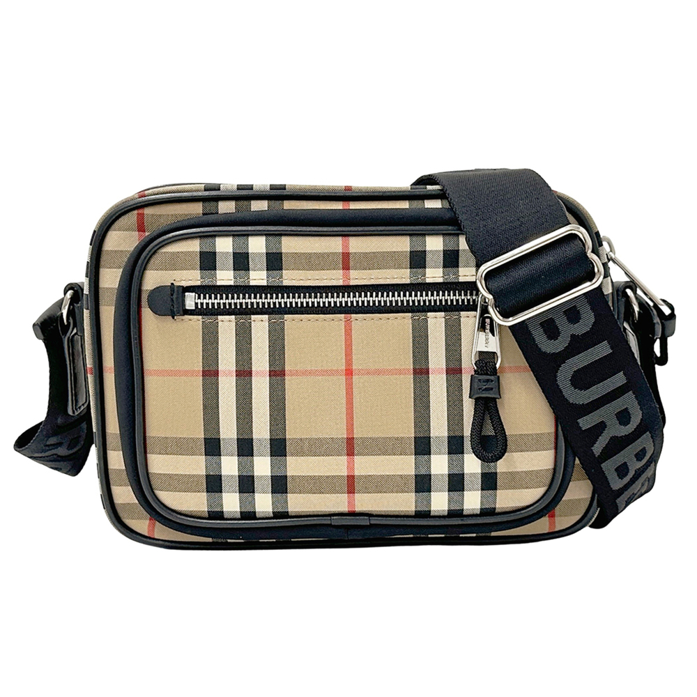 Burberry handbag for women, brand name shoulder bag, canvas, beige, check pat...